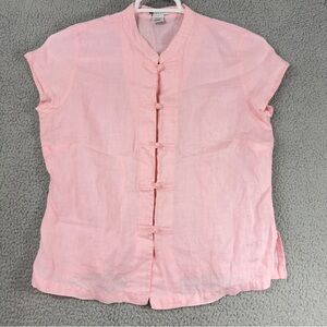 Carole Little Light Pink Mandarin-Collar Button Accent Blouse Linen